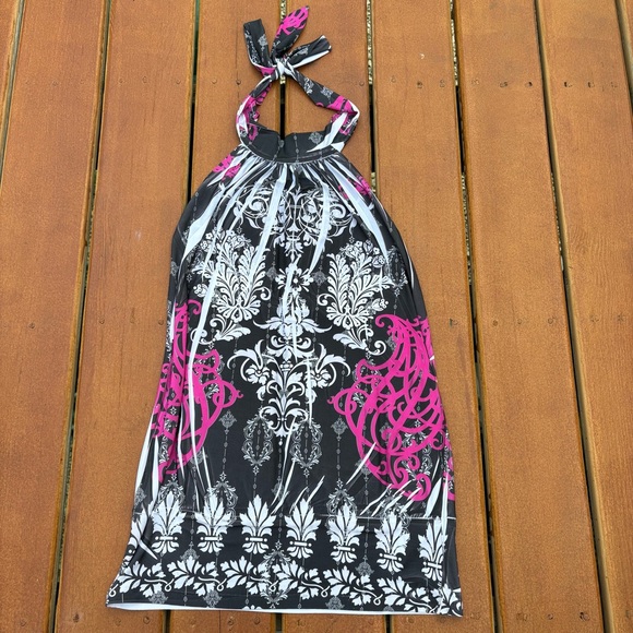 Dots Y2K Vintage Black and Pink Halter Tunic - Picture 1 of 4